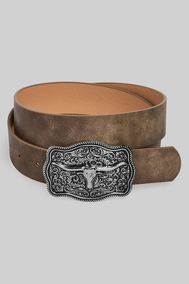 Floral Motif Longhorn Buckle Belt
