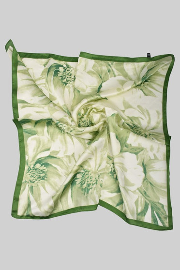 Green Floral Pattern Silky Square Scarf