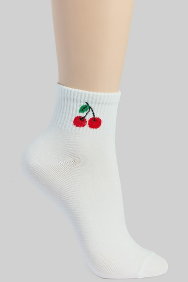 Cherry Print Crew Neck Ankle Socks - #DS136
