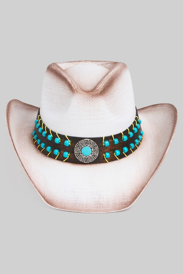 Vintage Turquoise Beaded Cowboy Hat W Antique Conc
