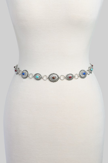 Mini Multi Stone Squash Blossom Chain Belt