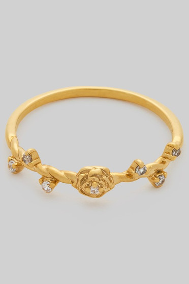 Dainty Rose Brass Ring With Cz Accents