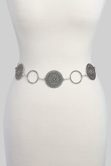 Ribbed Circle And Medallion Chain Belt