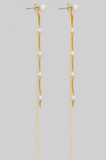 Pearl Stud Jacket Earrings With Chain And Pearl Dangle