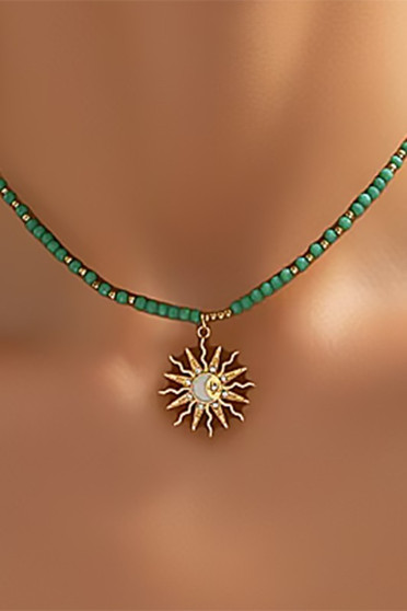Beaded Necklace With Sun Moon And Star Pendant