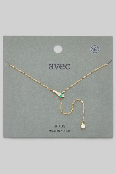 Brass Cz Pave Snake Charm Y Shape Necklace