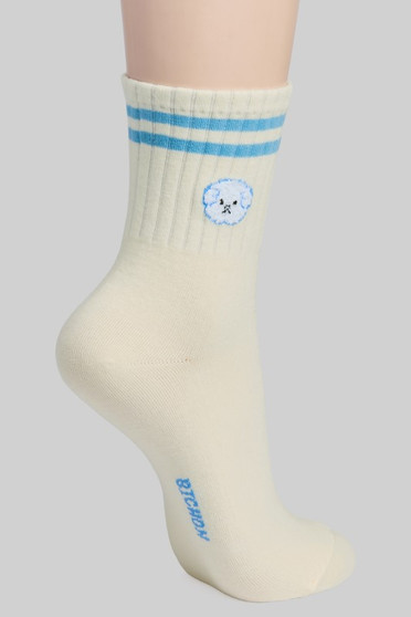 Fuzzy Bichon Striped Socks
