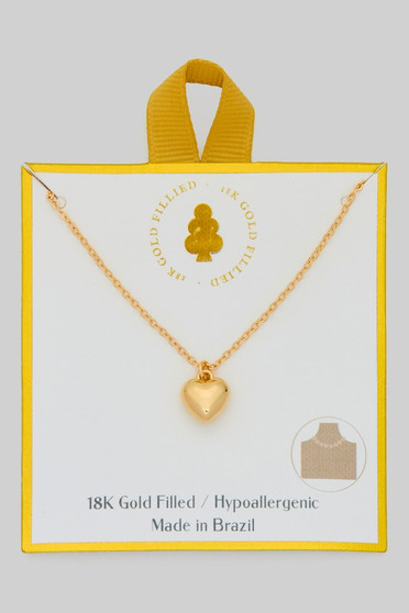18K Gold Filled Puff Heart Charm Pendant Necklace
