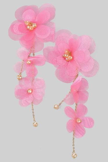 Fabric Floral Beaded Cluster Drop Earrings