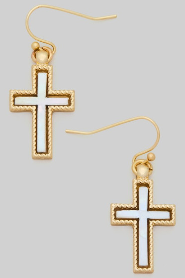 Pearly Cross Rope Fish Hook Earrings