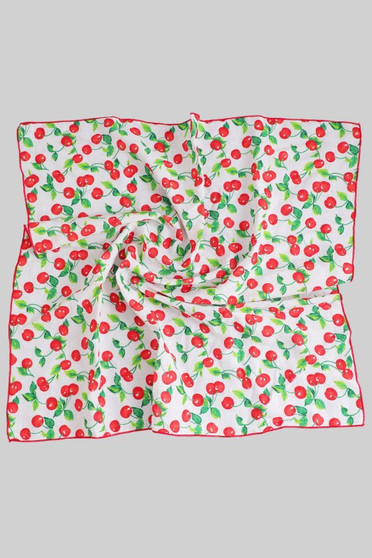 Juicy Cherry Print Silky Square Scarf
