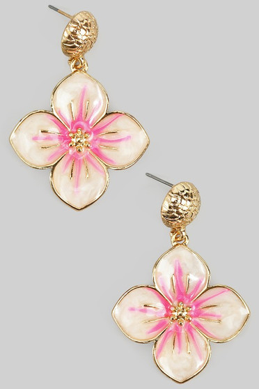 Textured Post With Lacquered Flower Earrings