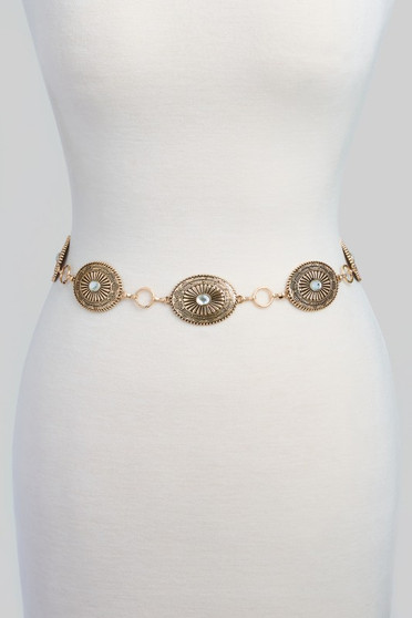 Ribbed Circle Pattern Concho Chain Belt