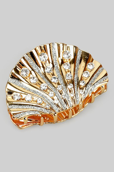 Glitter And Rhinestone Metal Shell Hair Clip