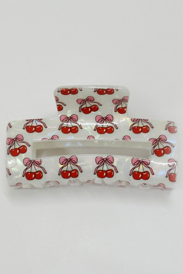 Marbled Acrylic Bow And Cherry Print Hair Clip