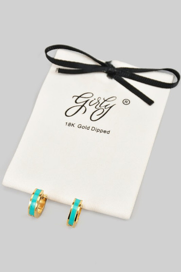 18K Gold Dipped Dainty Hoops With Colored Stripe