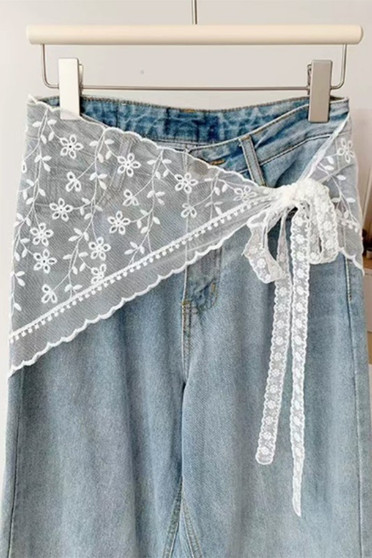 Sheer Lacy Flower Triangle Hip Scarf