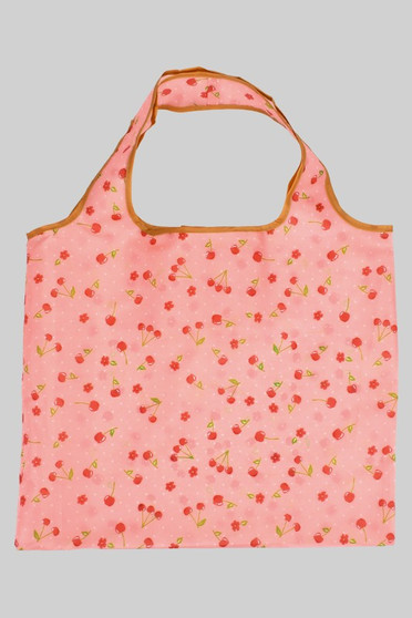 Collapsible Nylon Cherry And Flower Print Shopping Bag