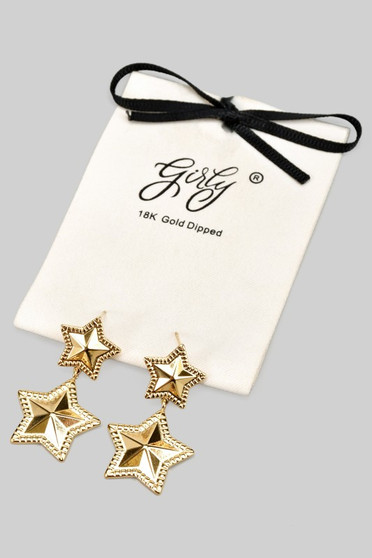 Stainless Steel Tiered Star Drop Earrings