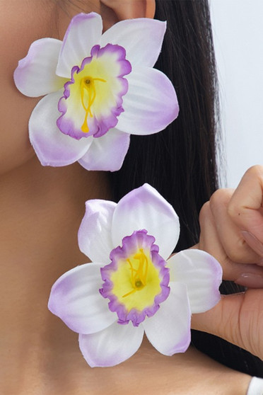 Purple Fabric Flower Post Earrings
