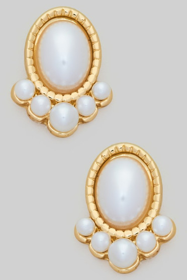 Oval Pearl Post Earrings With Pearl Detail
