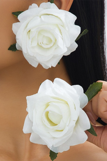 White Rose Bud Fabric Post Earrings