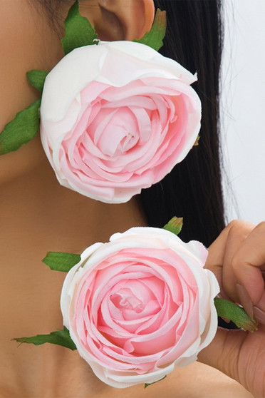 Pink Rose Bud Fabric Post Earrings