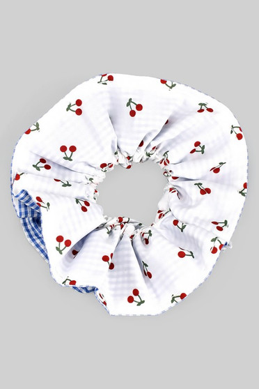 Large Gingham And Cherry Print Hair Scrunchie