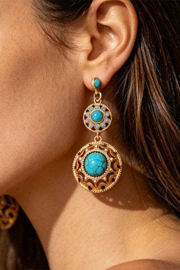 Triple Tiered Stone Beaded Drop Earrings