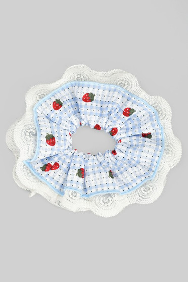 Lacy Ruffled Gingham Strawberry Hair Scrunchie