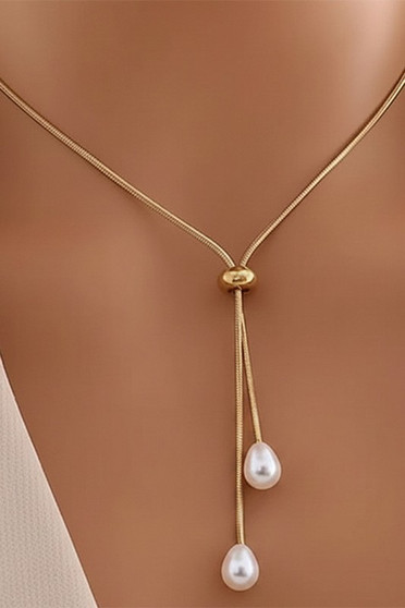 Bolo Style Snake Chain Necklace With Pearl Charms