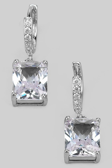 Cz Pave Mini Hoops With Rectangle Cz
