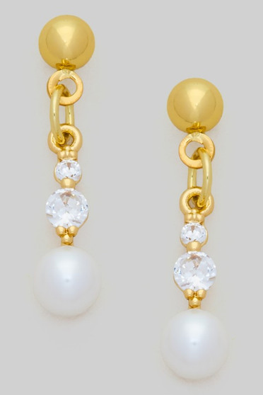 Brass Ball Studs With Dangling Cz And Pearl