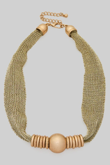 Fabric Mesh Necklace With Ccb Ball Pendant
