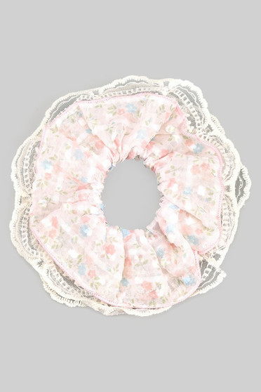 Country Flower Oversized Hair Scrunchie With Lace