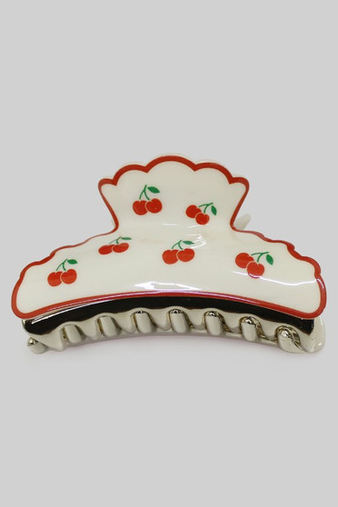 Scalloped Edged Cherry Print Hair Clip