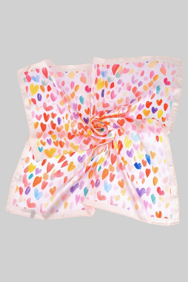 Multi Colored Scribble Heart Silky Square Scarf