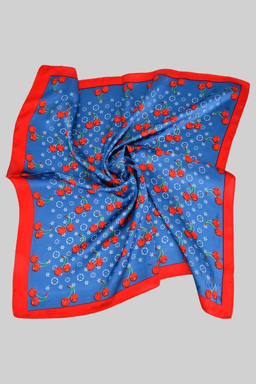 Playful Cherry Print Silky Square Scarf