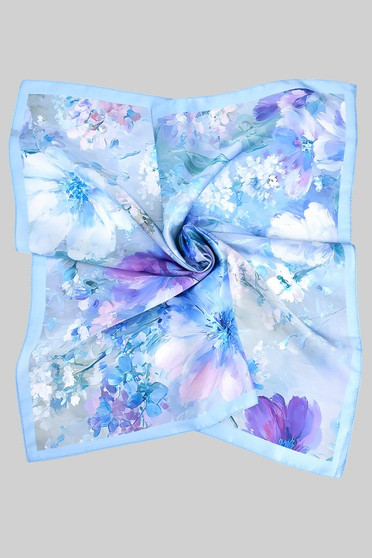 Colorful Flower Print Silky Square Scarf