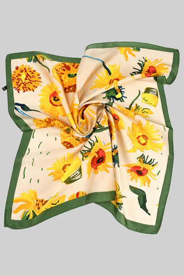 Artistic Sunflower Print Silky Square Scarf