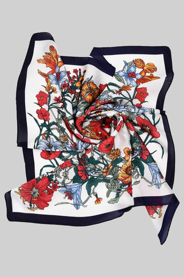 Lavish Colorful Flower Bouquet Silky Square Scarf