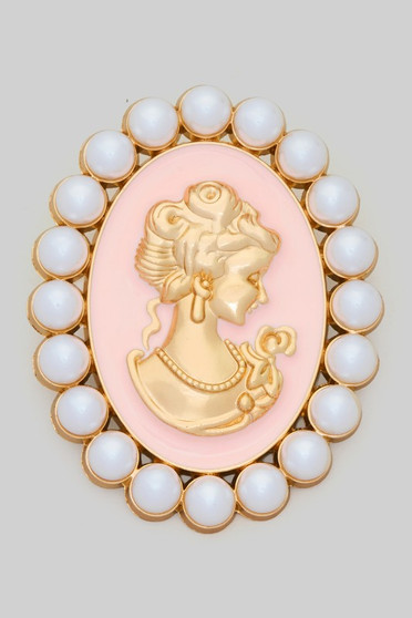 Gold Dipped Pearl Cameo Brooch Pin