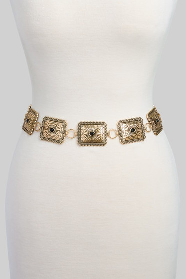 Scalloped Rectangle Stone Link Chain Belt