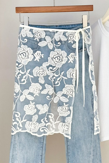Embroidered Floral Print Sheer Hip Wrap