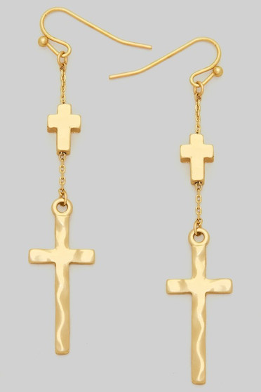 Tiered Double Cross Charm Drop Earrings