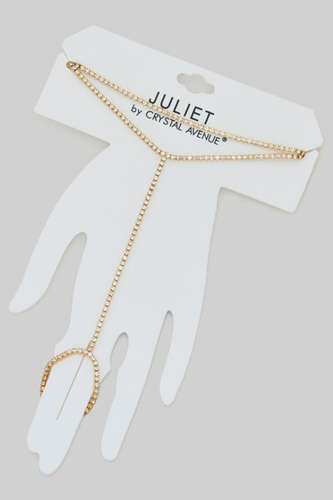 Rhinestone Layered Hand Chain Ring Belt