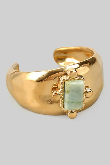 18K Steel Hammered Ring With Turquoise Stone