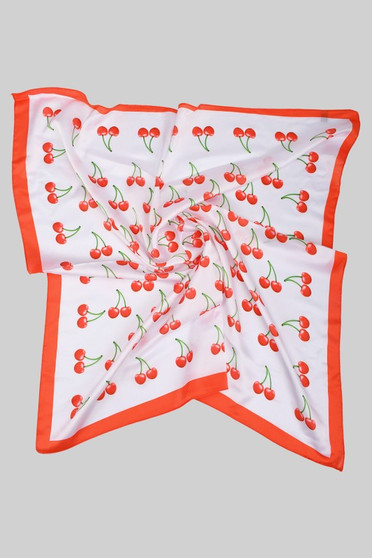 Adorable Cherry Print Silky Square Scarf