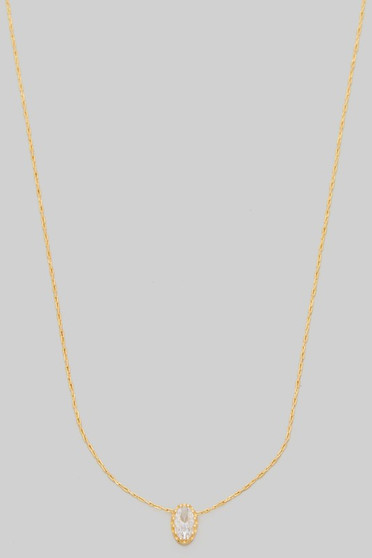 Delicate Oval Solitaire Cz Pendant Necklace