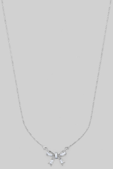 Dainty Cz Pave Bow Pendant Brass Necklace